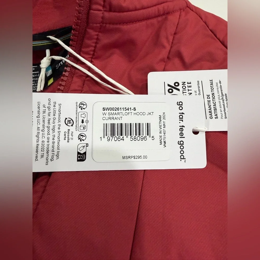 SmartWool Women's Small Smartloft Midlayer Hooded Jacket Insulated Red NWT